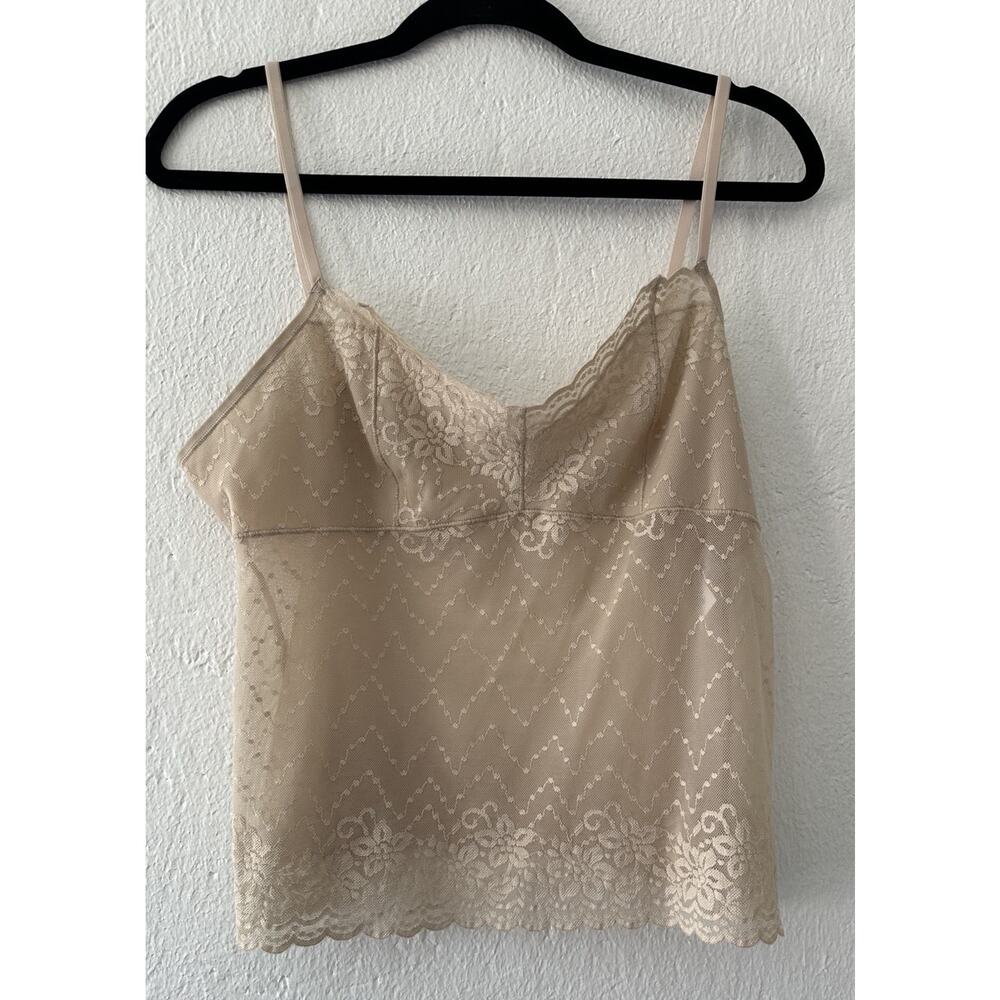 Vanity Fair Smooth Moves Y2K Lace Floral Camisole Sheer Mesh Top Ivory Sz XL